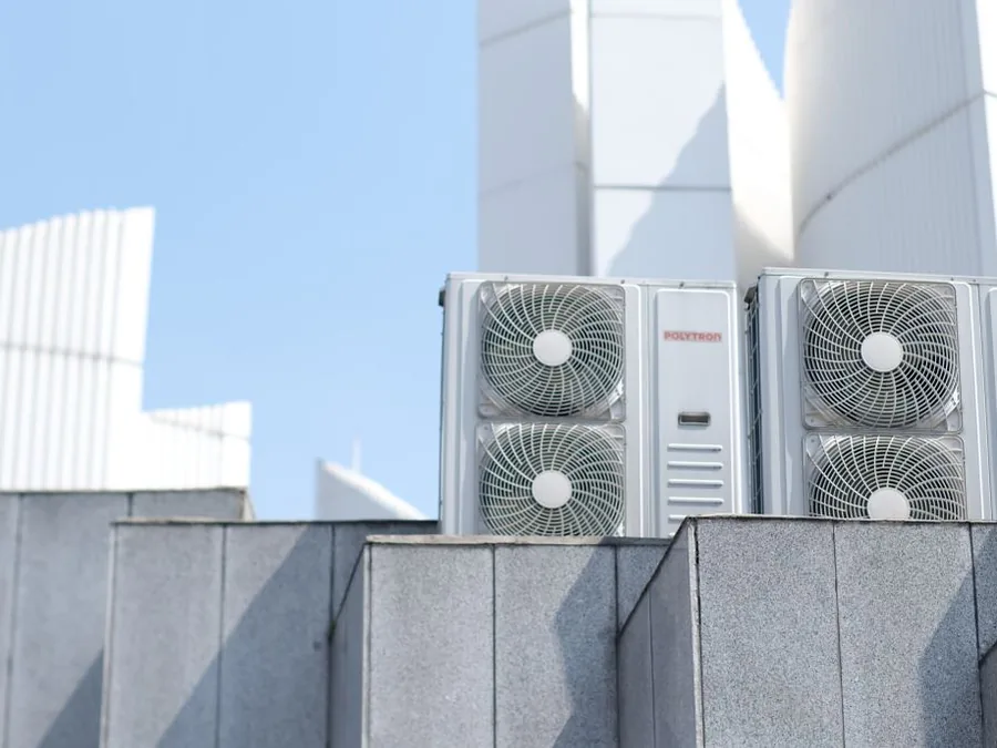 Commercial rooftop air-conditioning condenser units serviced by Balaji Enterprises